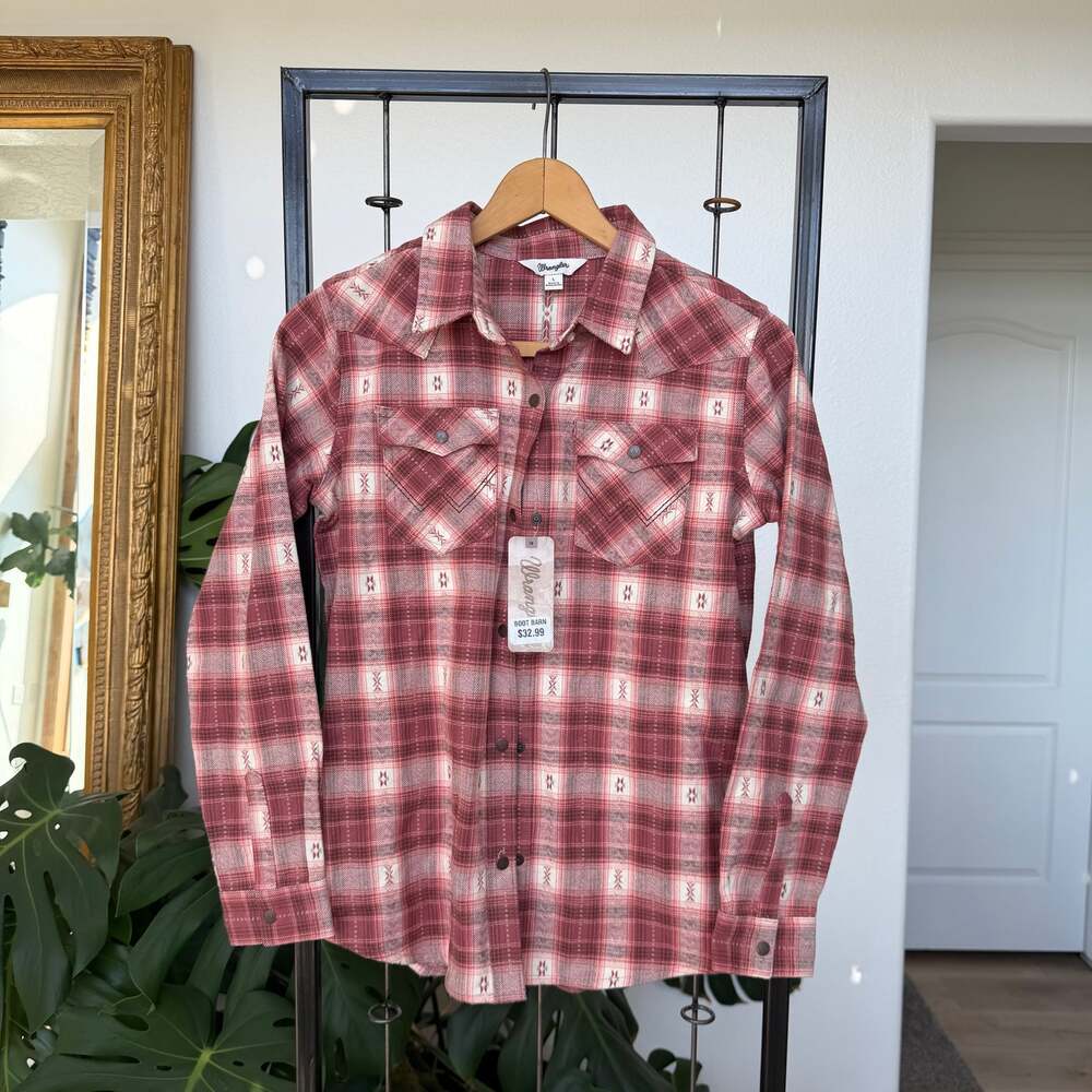 Wrangler Western Plaid Snap Shirt NWT Girls Youth Burgundy Large